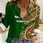 South Sydney Rabbitohs Women Casual Shirt Polynesian Tribal Tattoo Pacific Sport Art