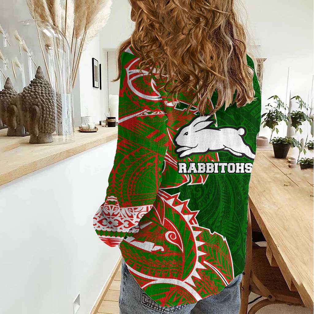 South Sydney Rabbitohs Women Casual Shirt Polynesian Tribal Tattoo Pacific Sport Art