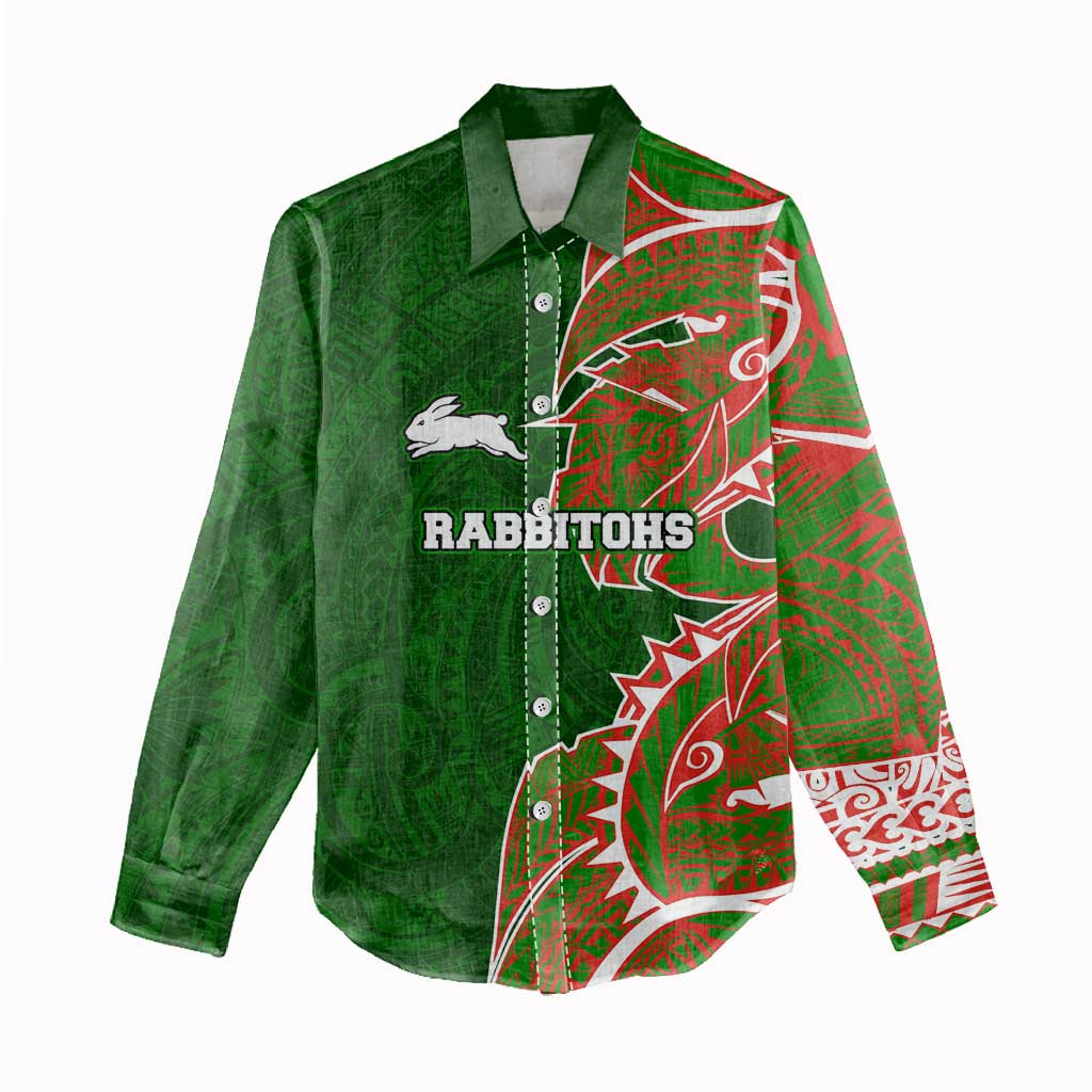 South Sydney Rabbitohs Women Casual Shirt Polynesian Tribal Tattoo Pacific Sport Art