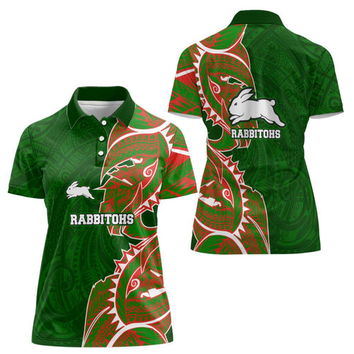 South Sydney Rabbitohs Women Polo Shirt Polynesian Tribal Tattoo Pacific Sport Art