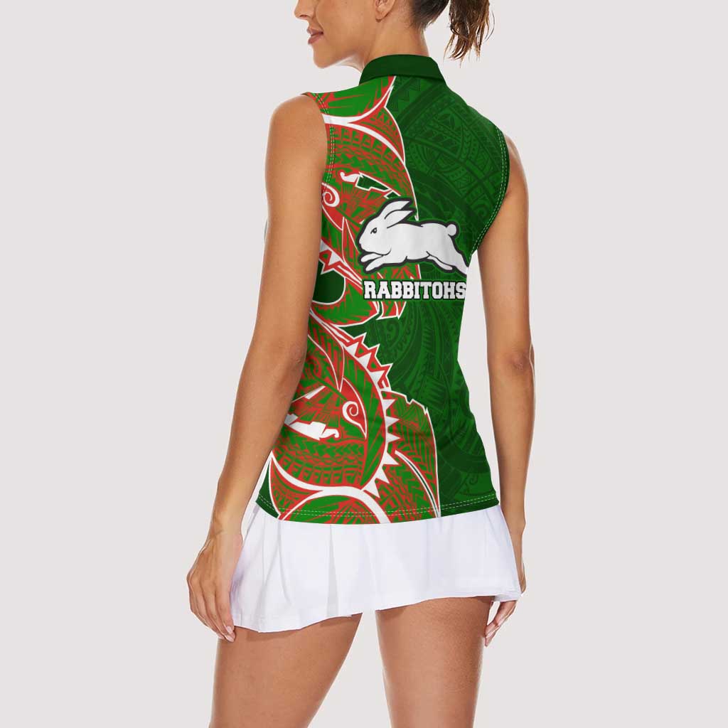 South Sydney Rabbitohs Women Sleeveless Polo Shirt Polynesian Tribal Tattoo Pacific Sport Art