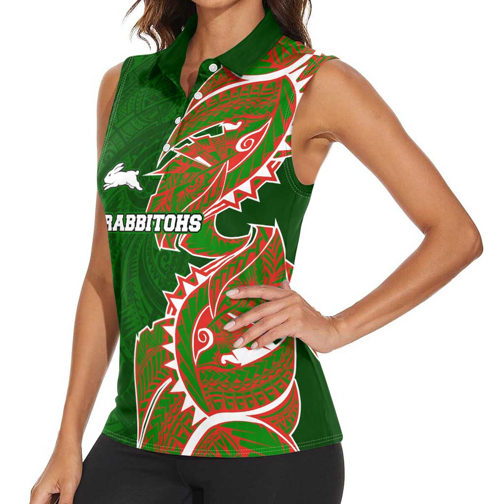 South Sydney Rabbitohs Women Sleeveless Polo Shirt Polynesian Tribal Tattoo Pacific Sport Art