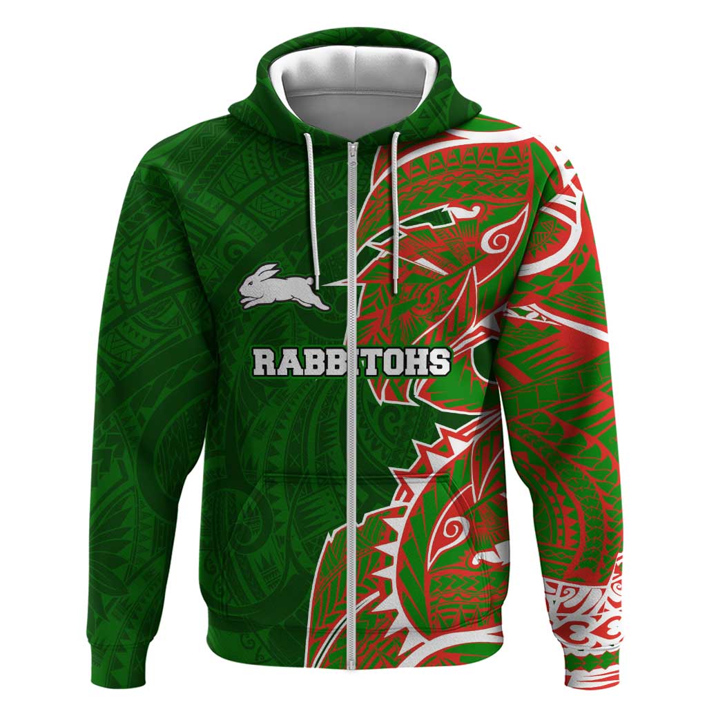 South Sydney Rabbitohs Zip Hoodie Polynesian Tribal Tattoo Pacific Sport Art