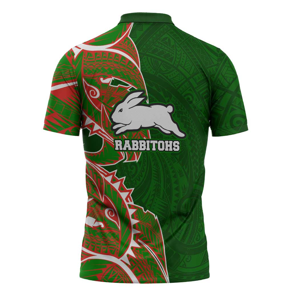 South Sydney Rabbitohs Zipper Polo Shirt Polynesian Tribal Tattoo Pacific Sport Art