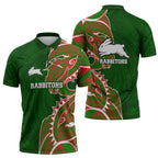 South Sydney Rabbitohs Zipper Polo Shirt Polynesian Tribal Tattoo Pacific Sport Art