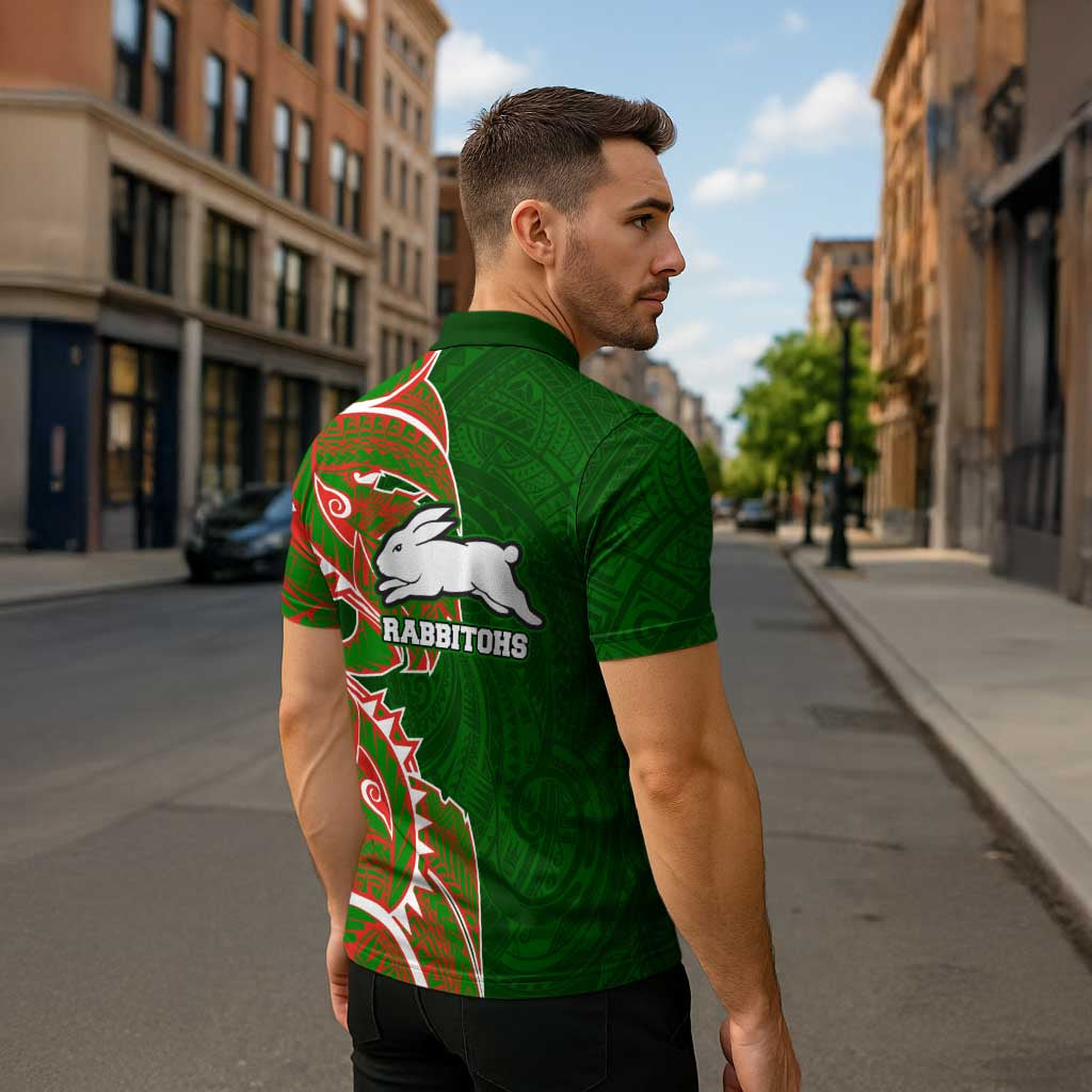 South Sydney Rabbitohs Zipper Polo Shirt Polynesian Tribal Tattoo Pacific Sport Art