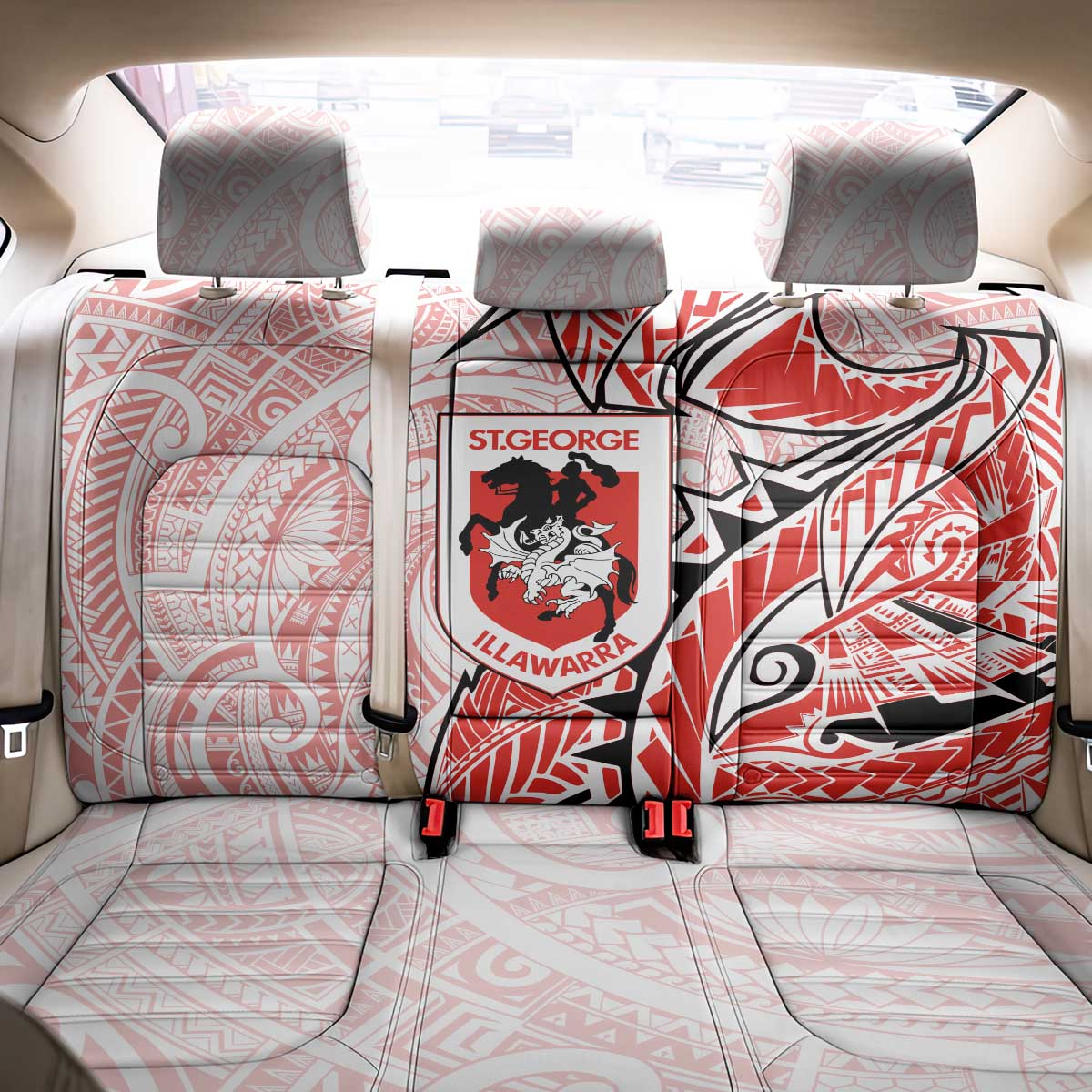 St George Illawarra Dragons Back Car Seat Cover Polynesian Tribal Tattoo Pacific Sport Art