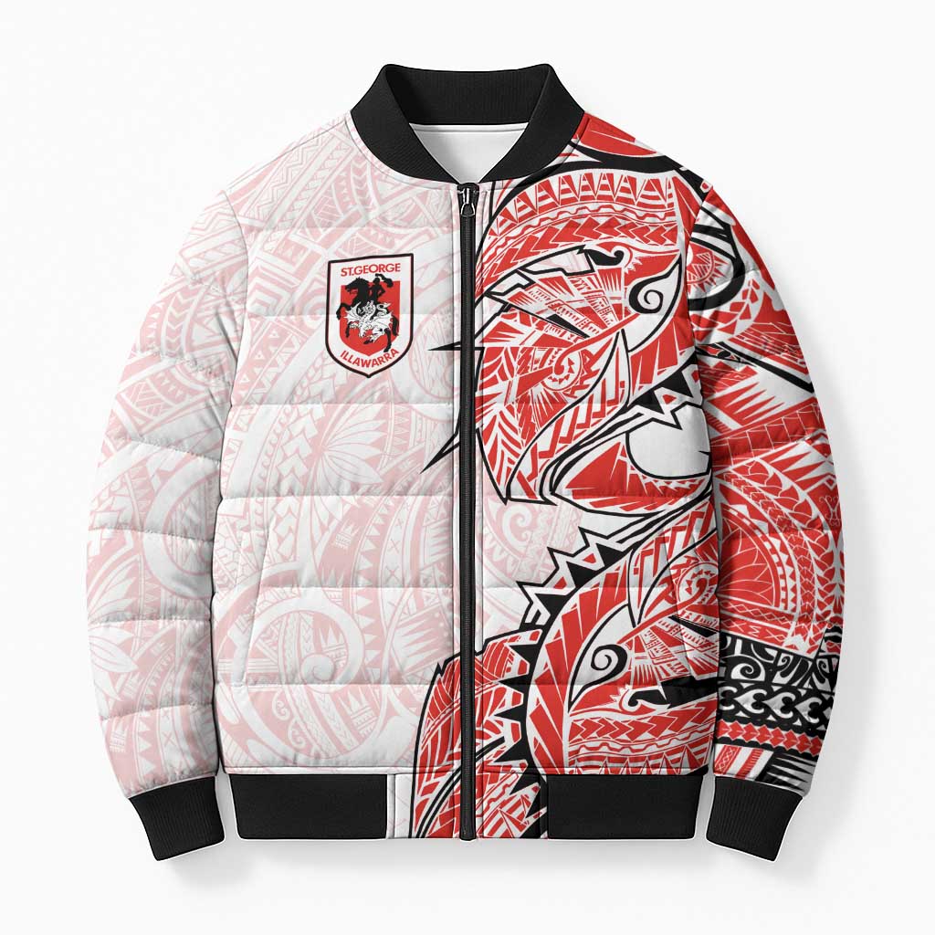 St George Illawarra Dragons Bomber Puffer Jacket Polynesian Tribal Tattoo Pacific Sport Art