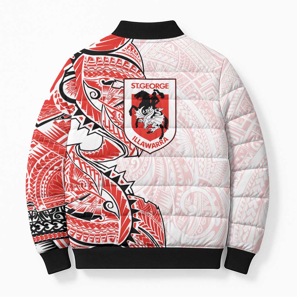 St George Illawarra Dragons Bomber Puffer Jacket Polynesian Tribal Tattoo Pacific Sport Art