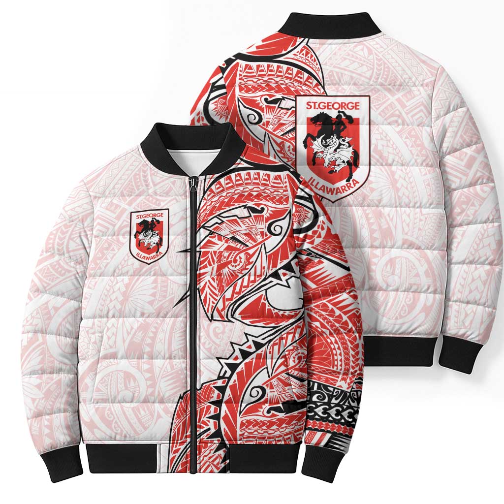St George Illawarra Dragons Bomber Puffer Jacket Polynesian Tribal Tattoo Pacific Sport Art
