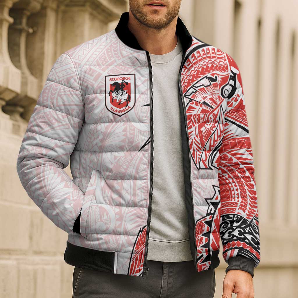 St George Illawarra Dragons Bomber Puffer Jacket Polynesian Tribal Tattoo Pacific Sport Art