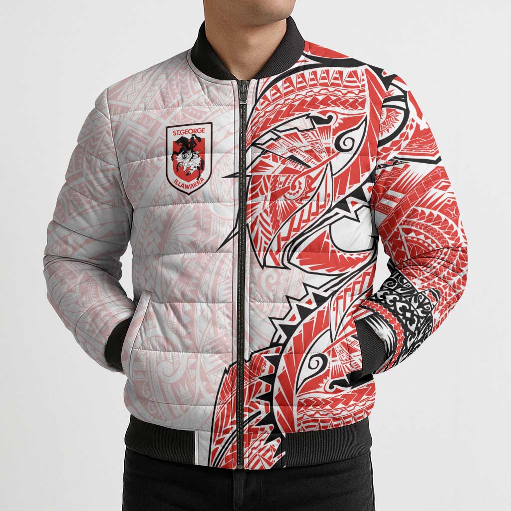 St George Illawarra Dragons Bomber Puffer Jacket Polynesian Tribal Tattoo Pacific Sport Art