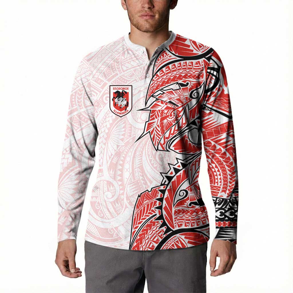 St George Illawarra Dragons Button Sweatshirt Polynesian Tribal Tattoo Pacific Sport Art