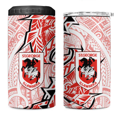St George Illawarra Dragons 4 in 1 Can Cooler Tumbler Polynesian Tribal Tattoo Pacific Sport Art