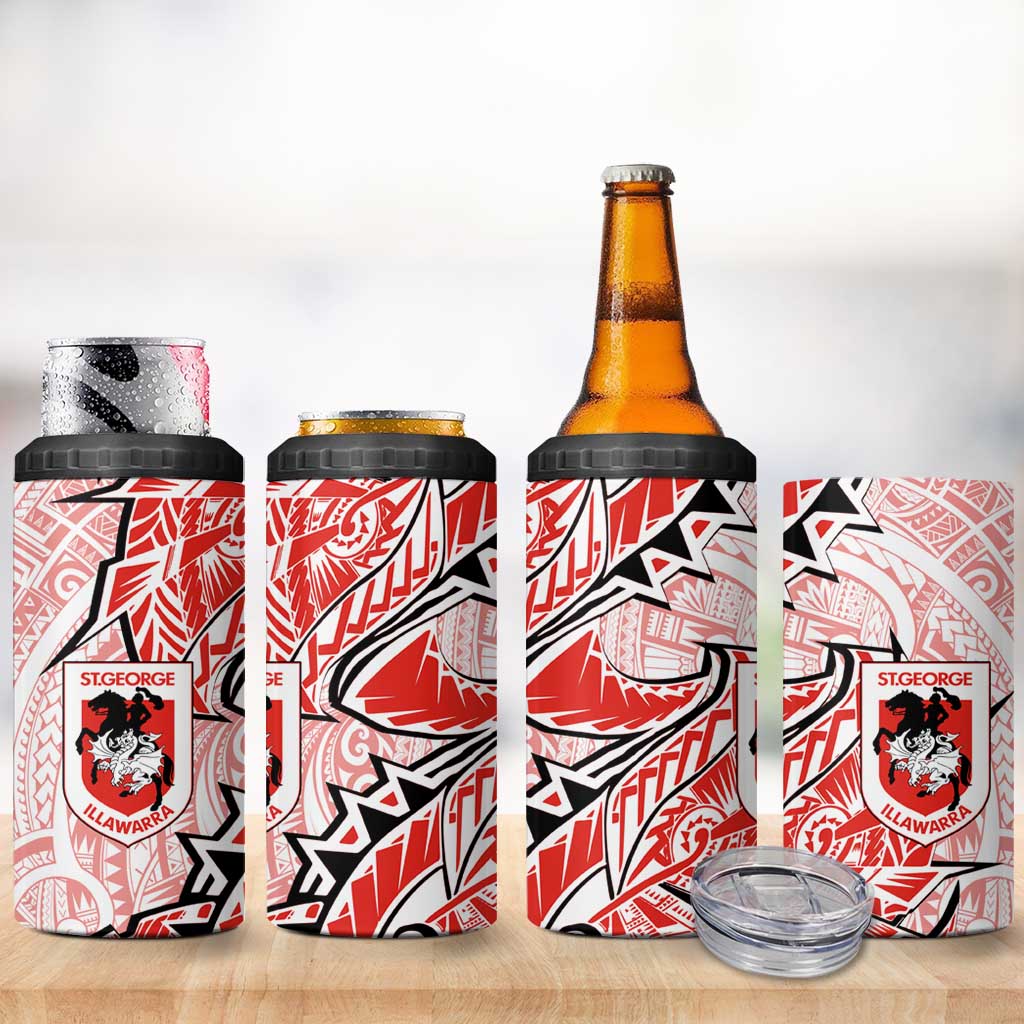 St George Illawarra Dragons 4 in 1 Can Cooler Tumbler Polynesian Tribal Tattoo Pacific Sport Art