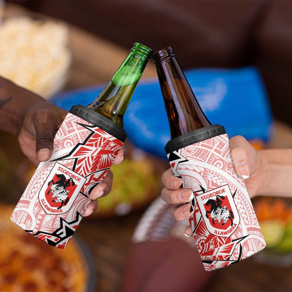 St George Illawarra Dragons 4 in 1 Can Cooler Tumbler Polynesian Tribal Tattoo Pacific Sport Art