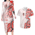 St George Illawarra Dragons Couples Matching Long Sleeve Bodycon Dress and Hawaiian Shirt Polynesian Tribal Tattoo Pacific Sport Art