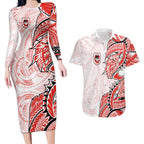St George Illawarra Dragons Couples Matching Long Sleeve Bodycon Dress and Hawaiian Shirt Polynesian Tribal Tattoo Pacific Sport Art