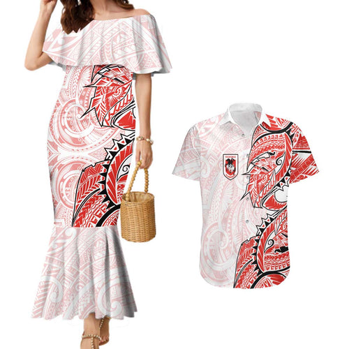 St George Illawarra Dragons Couples Matching Mermaid Dress and Hawaiian Shirt Polynesian Tribal Tattoo Pacific Sport Art