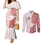 St George Illawarra Dragons Couples Matching Mermaid Dress and Long Sleeve Button Shirt Polynesian Tribal Tattoo Pacific Sport Art