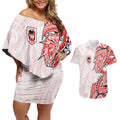 St George Illawarra Dragons Couples Matching Off Shoulder Short Dress and Hawaiian Shirt Polynesian Tribal Tattoo Pacific Sport Art
