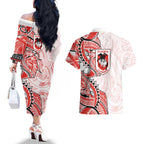 St George Illawarra Dragons Couples Matching Off The Shoulder Long Sleeve Dress and Hawaiian Shirt Polynesian Tribal Tattoo Pacific Sport Art