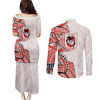 St George Illawarra Dragons Couples Matching Puletasi and Long Sleeve Button Shirt Polynesian Tribal Tattoo Pacific Sport Art