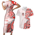 St George Illawarra Dragons Couples Matching Short Sleeve Bodycon Dress and Hawaiian Shirt Polynesian Tribal Tattoo Pacific Sport Art