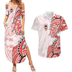 St George Illawarra Dragons Couples Matching Summer Maxi Dress and Hawaiian Shirt Polynesian Tribal Tattoo Pacific Sport Art