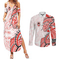 St George Illawarra Dragons Couples Matching Summer Maxi Dress and Long Sleeve Button Shirt Polynesian Tribal Tattoo Pacific Sport Art
