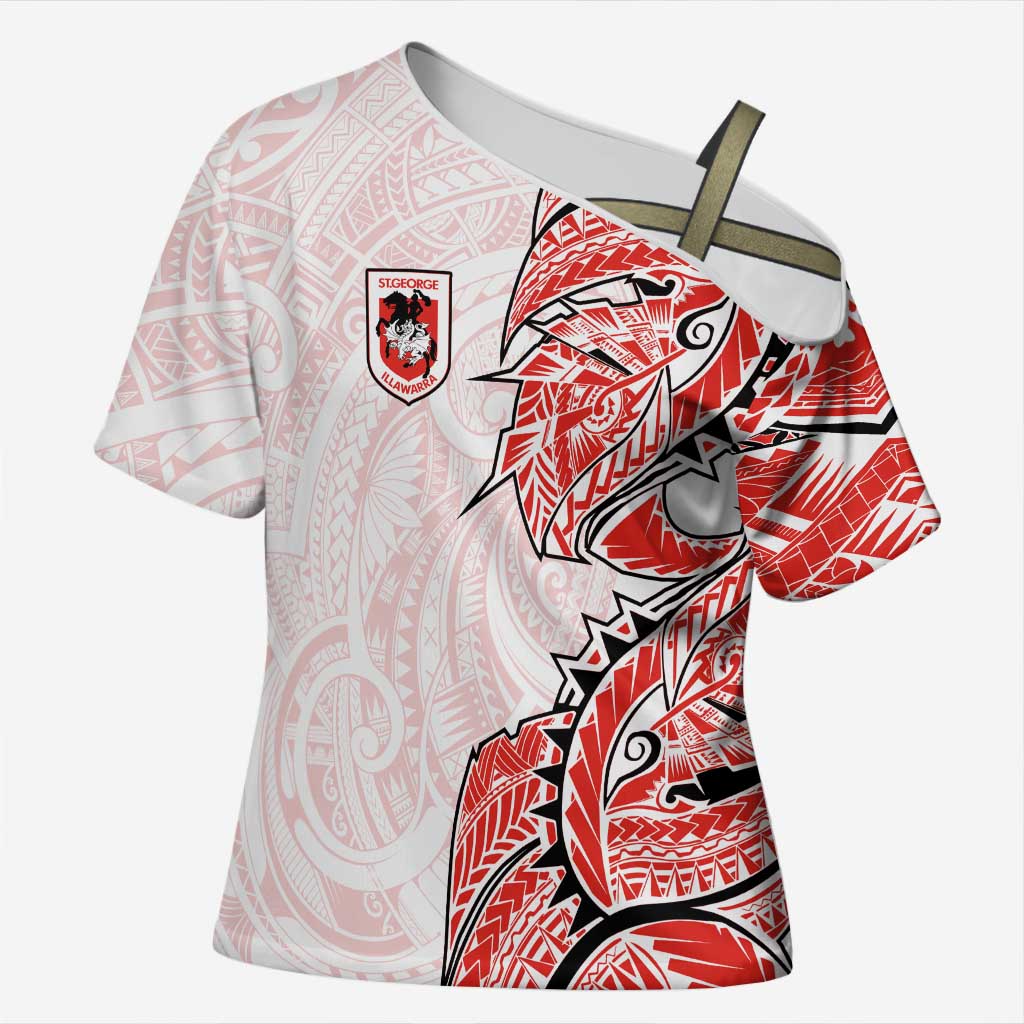 St George Illawarra Dragons Cross Shoulder Shirt Polynesian Tribal Tattoo Pacific Sport Art