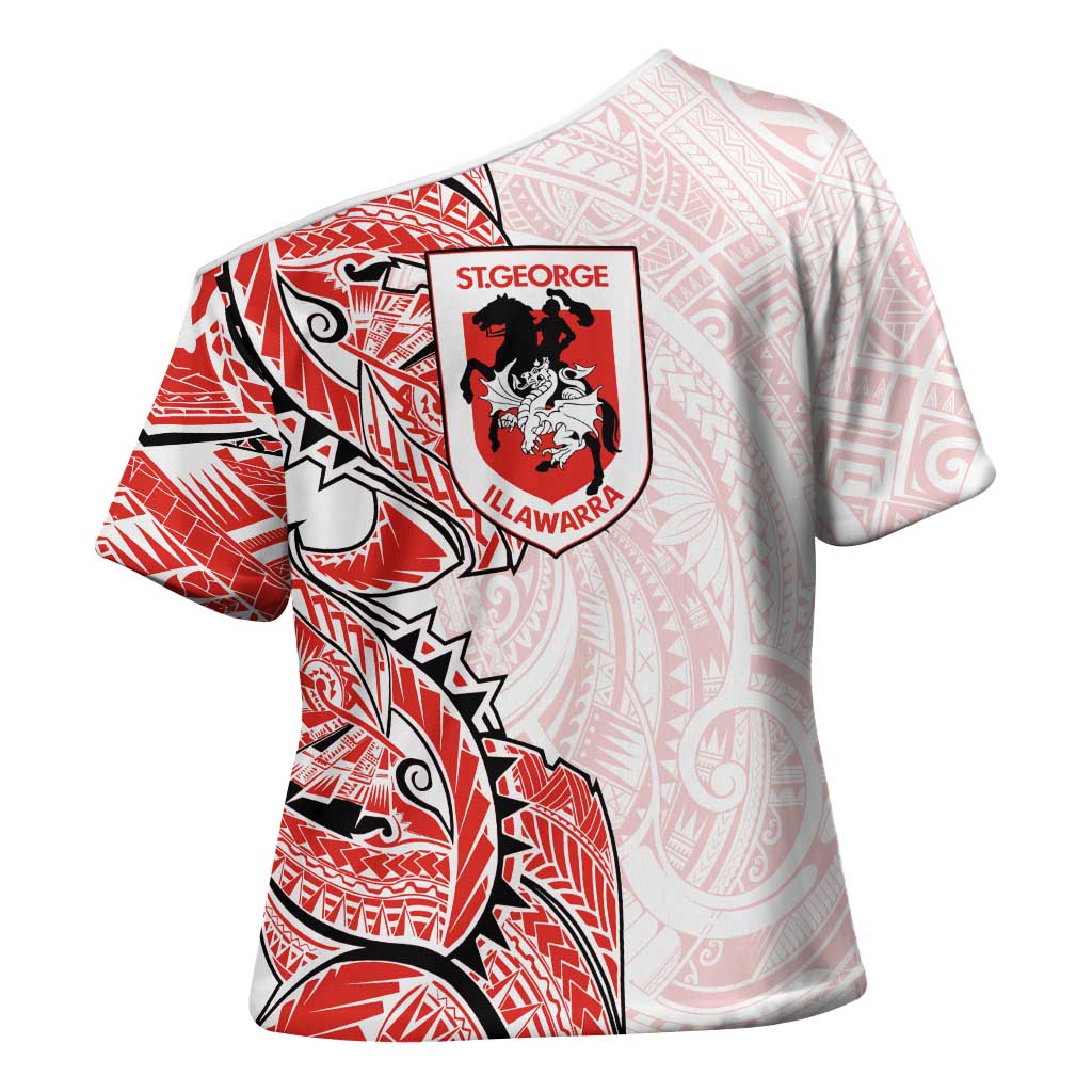 St George Illawarra Dragons Cross Shoulder Shirt Polynesian Tribal Tattoo Pacific Sport Art