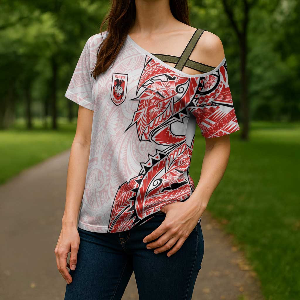 St George Illawarra Dragons Cross Shoulder Shirt Polynesian Tribal Tattoo Pacific Sport Art