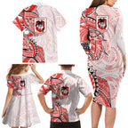 St George Illawarra Dragons Family Matching Long Sleeve Bodycon Dress and Hawaiian Shirt Polynesian Tribal Tattoo Pacific Sport Art
