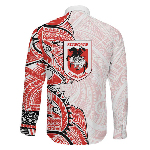 St George Illawarra Dragons Family Matching Long Sleeve Bodycon Dress and Hawaiian Shirt Polynesian Tribal Tattoo Pacific Sport Art