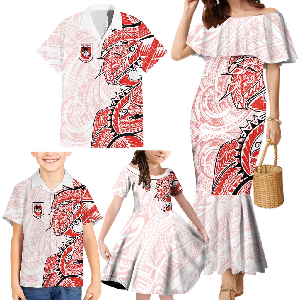 St George Illawarra Dragons Family Matching Mermaid Dress and Hawaiian Shirt Polynesian Tribal Tattoo Pacific Sport Art