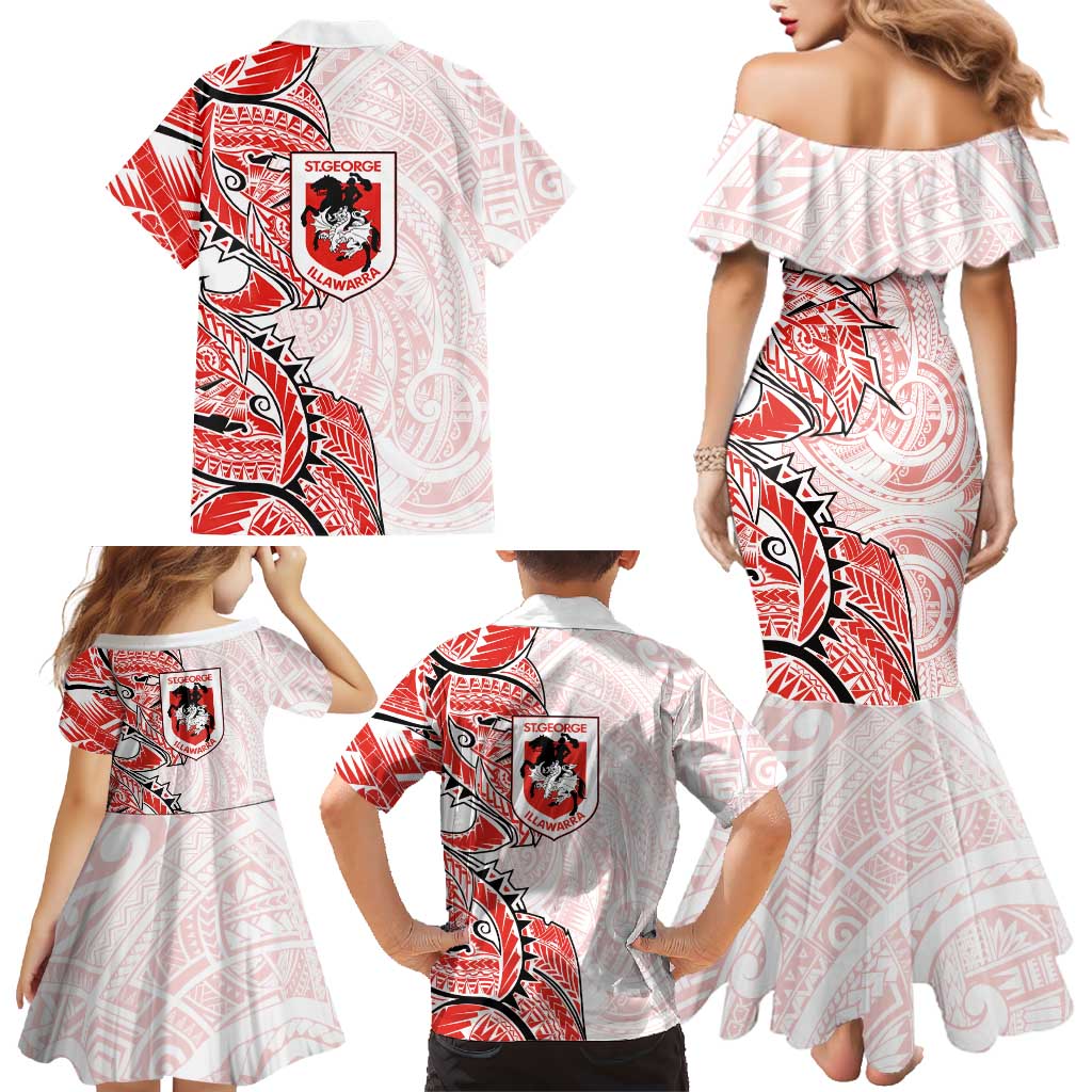 St George Illawarra Dragons Family Matching Mermaid Dress and Hawaiian Shirt Polynesian Tribal Tattoo Pacific Sport Art