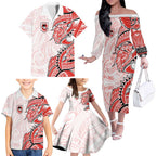 St George Illawarra Dragons Family Matching Off The Shoulder Long Sleeve Dress and Hawaiian Shirt Polynesian Tribal Tattoo Pacific Sport Art