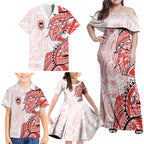 St George Illawarra Dragons Family Matching Off Shoulder Maxi Dress and Hawaiian Shirt Polynesian Tribal Tattoo Pacific Sport Art