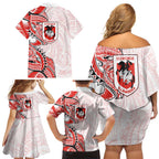St George Illawarra Dragons Family Matching Off Shoulder Short Dress and Hawaiian Shirt Polynesian Tribal Tattoo Pacific Sport Art
