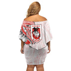 St George Illawarra Dragons Family Matching Off Shoulder Short Dress and Hawaiian Shirt Polynesian Tribal Tattoo Pacific Sport Art
