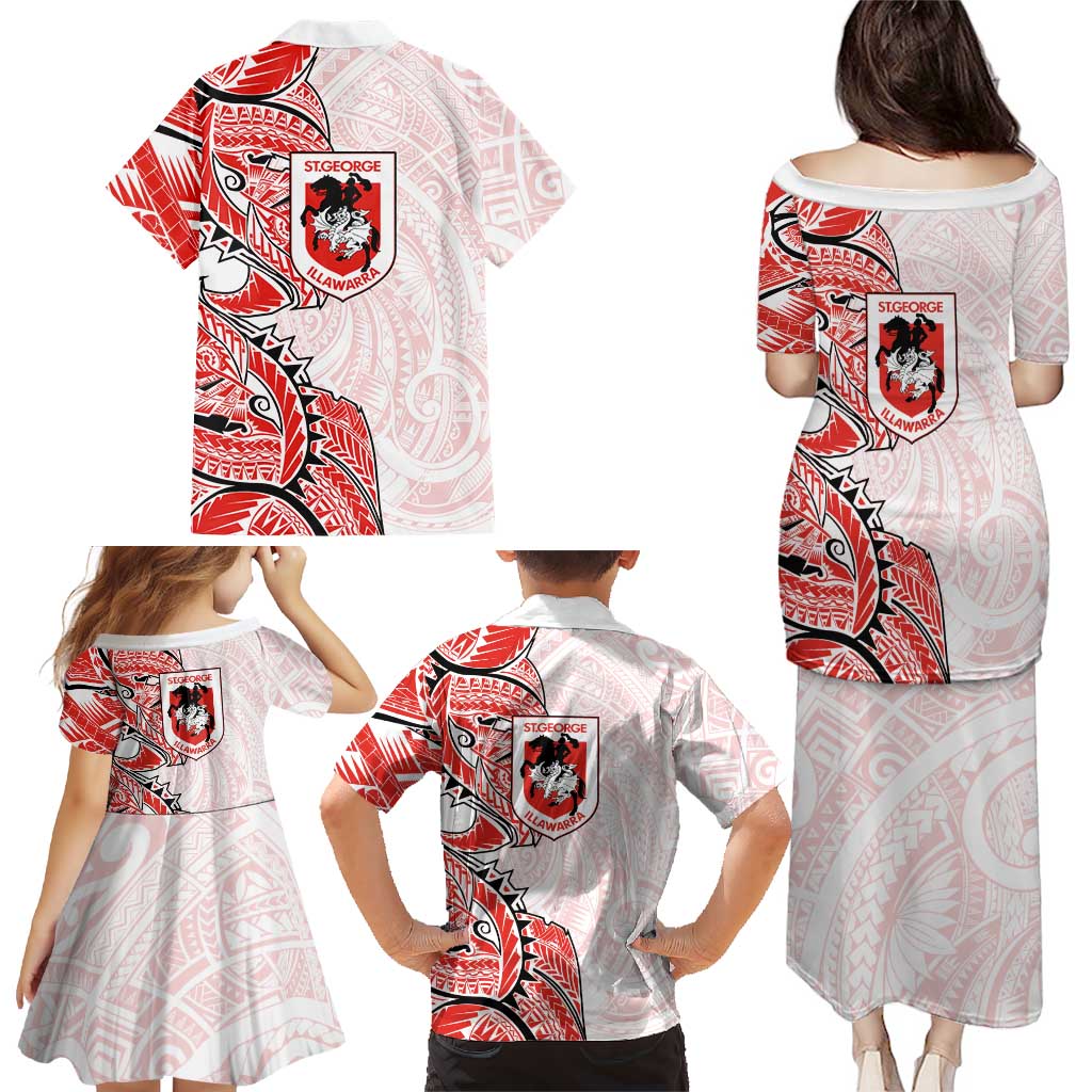 St George Illawarra Dragons Family Matching Puletasi and Hawaiian Shirt Polynesian Tribal Tattoo Pacific Sport Art
