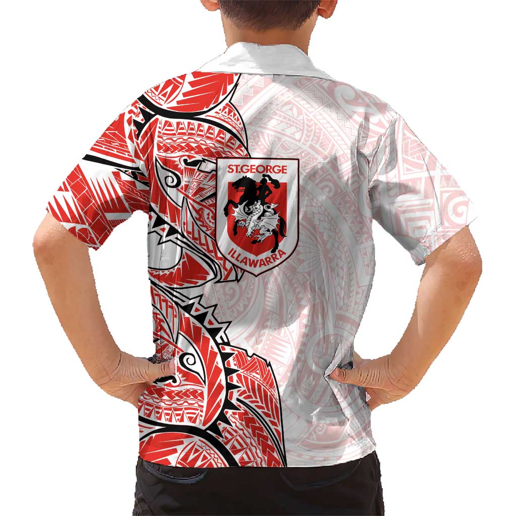 St George Illawarra Dragons Family Matching Short Sleeve Bodycon Dress and Hawaiian Shirt Polynesian Tribal Tattoo Pacific Sport Art