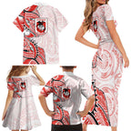 St George Illawarra Dragons Family Matching Short Sleeve Bodycon Dress and Hawaiian Shirt Polynesian Tribal Tattoo Pacific Sport Art
