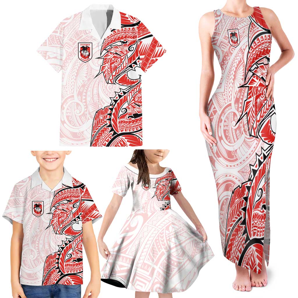 St George Illawarra Dragons Family Matching Tank Maxi Dress and Hawaiian Shirt Polynesian Tribal Tattoo Pacific Sport Art