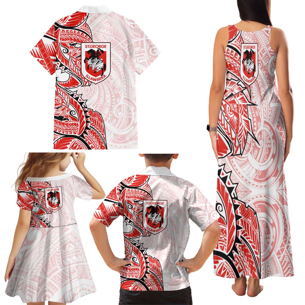 St George Illawarra Dragons Family Matching Tank Maxi Dress and Hawaiian Shirt Polynesian Tribal Tattoo Pacific Sport Art