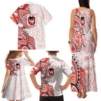 St George Illawarra Dragons Family Matching Tank Maxi Dress and Hawaiian Shirt Polynesian Tribal Tattoo Pacific Sport Art