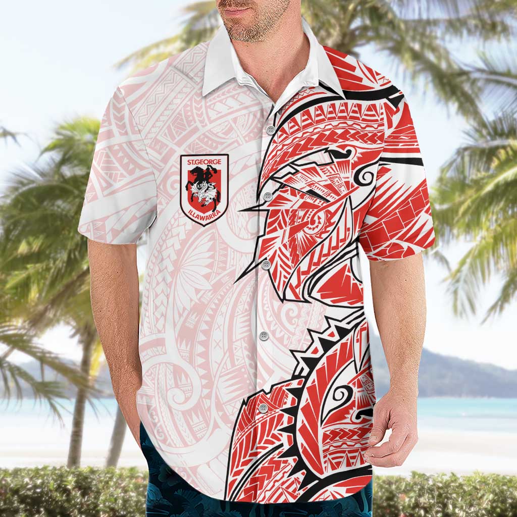 St George Illawarra Dragons Hawaiian Shirt Polynesian Tribal Tattoo Pacific Sport Art