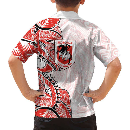 St George Illawarra Dragons Kid Hawaiian Shirt Polynesian Tribal Tattoo Pacific Sport Art