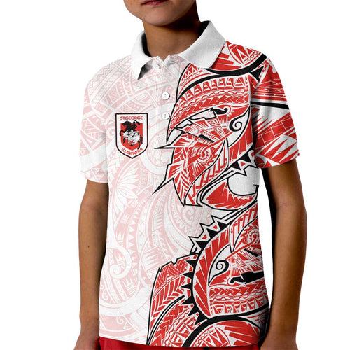 St George Illawarra Dragons Kid Polo Shirt Polynesian Tribal Tattoo Pacific Sport Art